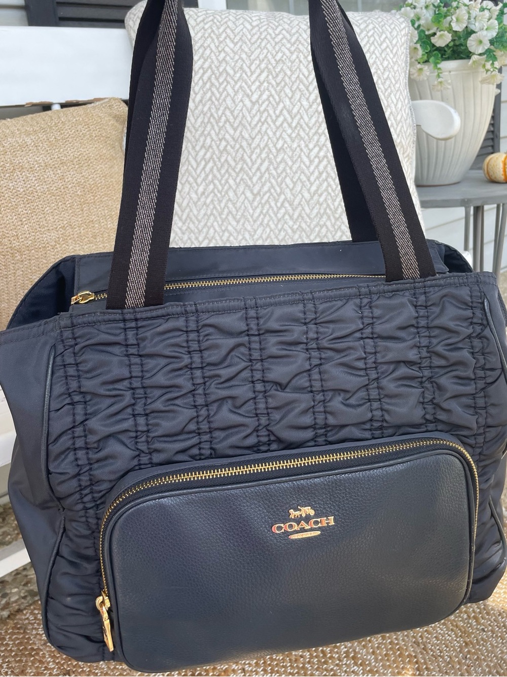 COACH Court Tote with Ruching, Dark Blue, Style C4093
